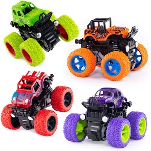 Paquete de 4 juguetes Monster Truck - Coches de juguete Push and Go accionados por fricción, Coche de inercia T - Imagen 1 de 6
