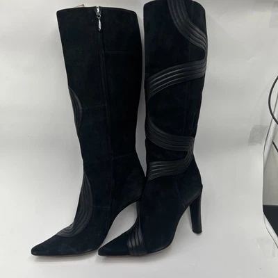 Tches Black Suede and Leather High Heel Boots Made in Brazil size 8 Stunning - Image 1 of 4