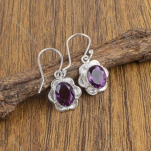 Pendientes ovalados naturales de amatista africana de plata de ley para boda hija cumpleaños - Imagen 1 de 5