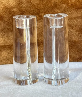 Pair of Orrefors Crystal Heart Shaped Candlesticks Candle Holders 6" - Image 1 of 4