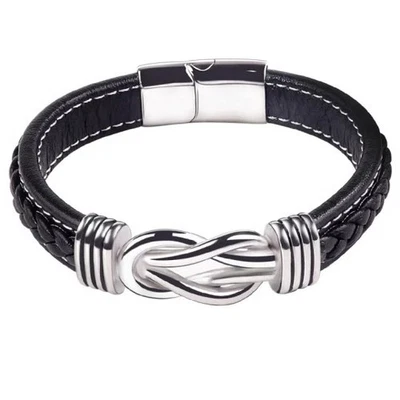 Men's Stainless Steel Loops, PU Leather Bracelet Buckle Clasp, Black/Silver  - Image 1 of 4