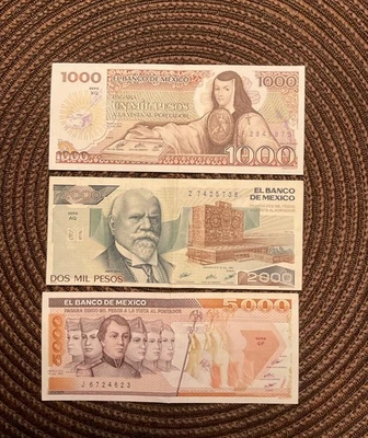 July 1985 Mexico Paper Money Pesos Banknotes Lot of 3 - Image 1 of 2