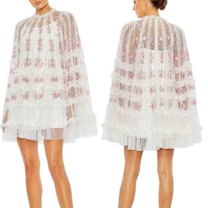 NEW Mac Duggal 8031 High Neck Cape Cocktail Dress Size 12 White Floral $498 - Picture 1 of 12