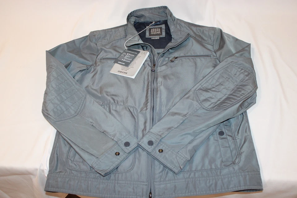 Chaqueta de lluvia Geox Respira gris metal rendimiento a prueba de viento cremallera completa para hombre talla 50 Foto 1 de 4