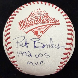 Pat Borders 92 WS MVP signiert 1992 World Series Logo Baseball Beckett - Bild 1 von 2