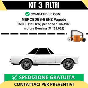 Kit 3 Filtri Tagliando per MERCEDES-BENZ Pagode 250 SL 110 kw Benzina 1966-1968 - Imagen 1 de 2