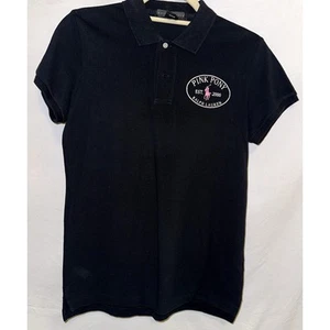 Ralph Lauren Pink Pony gebanded Short Sleeve Black Collared Polo Shirt Size Medium - Bild 1 von 10