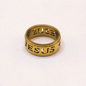 Jesus Goldtone Pinky Ring Small 1 inch in diameter Unisex - Picture 1 of 6