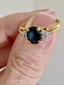 18k YG 1.10 Ct. Blue Sapphire and .35 Ct. Diamond  Ring. Engagement/Gift - Picture 1 of 24