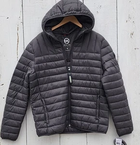 MICHAEL KORS Men's Charcoal Grey Hooded Lightweight Puffer Zip Up Coat Sz M - Picture 1 of 8
