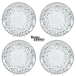 NEW Better Homes & Gardens GOLD STAR 8" Salad Plate Set 4 Platinum Christmas - Picture 1 of 12