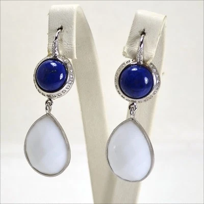 ORECCHINI IN ARGENTO 925 CON LAPIS GOCCE DI AGATA BIANCA E ZIRCONI AGHT 0342 - Immagine 1 di 3