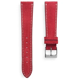 20 mm rotes Wildleder deutsches Kalbsleder Uhrenarmband mit weißen Nähten - Bild 1 von 4