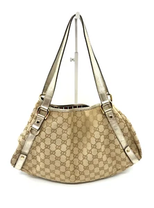 Gucci Shoulder Bag Abbey GG Canvas Brown Authentic - Picture 1 of 23