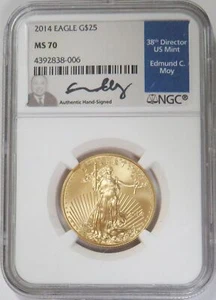 2014 GOLD $25 AMERICAN EAGLE 1/2 OZ COIN MOY SIGNED NGC MINT STATE 70 - Picture 1 of 2