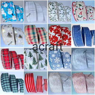 Luxury Wired Edge Christmas Ribbons Gift Wrapping Indoor Outdoor Decorations UK - Image 1 of 4