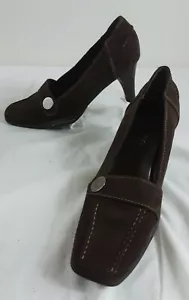 Mocasines de salón para mujer aerosoles marrón gamuza cuero tacón grueso 7B - Imagen 1 de 7