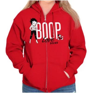Betty Boop Love XOXO Vintage Retro Cartoon Womens Zip Hooded Sweatshirt Hoodie - Picture 1 of 8