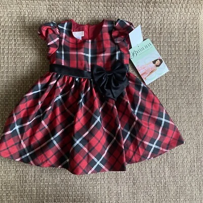 Bonnie Baby Plaid Metallic Bow Detail Holiday Dress in Red/Black Size 18 Months - Image 1 of 4