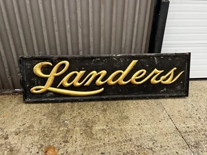 vintage c1910-20 wooden gold letter smaltz sign Landers 90/24.5/3” heavy Framed - Picture 1 of 15
