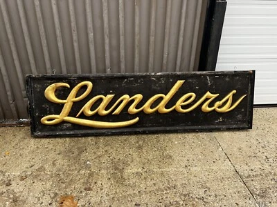 vintage c1910-20 wooden gold letter smaltz sign Landers 90/24.5/3” heavy Framed - Image 1 of 4