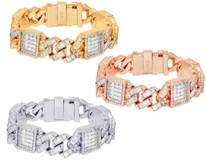 Squares Emerald Cut 25 9/10 CT Real Diamond Glass Cuban Links Bracelet Gold 1... - Picture 1 of 9