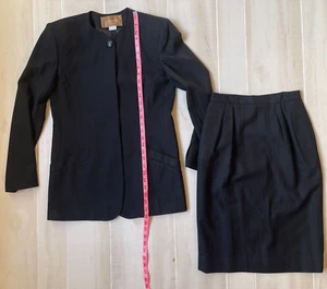 SAVILLE Vintage Mujer’s Negro Pura Lana 2 piezas Chaqueta + Falda Talla 4 - Imagen 1 de 6