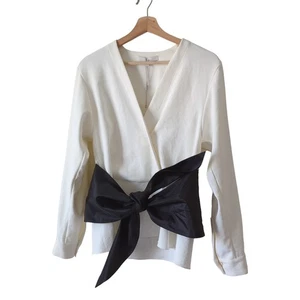 NWT Tibi Chalky Drape Domlan Tie Top Ivory Black Belted Womens Top Size 2 $450 - Picture 1 of 6