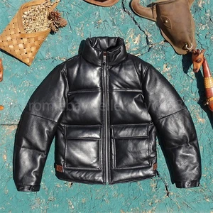 Vegetable Tanned Sheepskin Vintage Men's Winter Genuine Leather Down Jacket - Picture 1 of 14