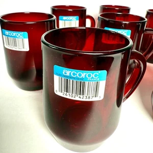 Rubinrot Arcoroc France 8er Set Kaffeetassen mit Originaletiketten 5" sehr selten - Bild 1 von 14