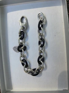 Soho Sterling Silver Italy 8inch Black Enamel Chain Link Bracelet - Picture 1 of 4