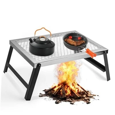  Parrilla plegable para fogata, rejilla de malla de acero de alta resistencia de 16" x 12" acabado cromado  Foto 1 de 4