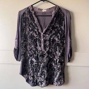 Anthropologie kleine Bluse Damen Medium lila schwarz Samt Burnout Seide Fehler - Bild 1 von 17