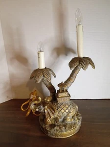 VINTAGE ELEPHANT TROPICAL PALM TREE TABLE LAMP DUAL LIGHT - Picture 1 of 4