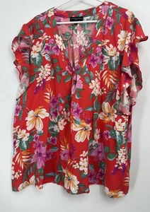 NWOT Cynthia Rowley Plus Sz 3X Flutter Sleeve Top Rayon Tropical - Picture 1 of 5