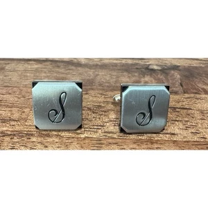 Vintage Swank silberfarbenes Siegelset mit dem Buchstaben S Manschettenknöpfe - Bild 1 von 4