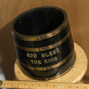 VINTAGE EICHE & MESSING RUMWANNE BRITISCHE MARINE GOD BLESS THE KING EISKÜBEL - Bild 1 von 10