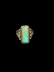 Vintage KABANA Southwest Sterling Silver Turquoise Rectangle Ring - Size 6 - Picture 1 of 5