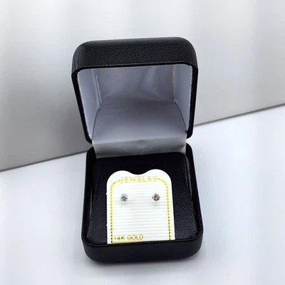 14K White Gold Solitaire Diamond Screw Back Earrings 3MM G-I SI1-SI2 0.50cttw - Image 1 of 4