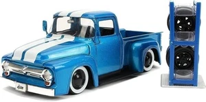 Just Trucks 1:24 1956 Ford F-100 Die-cast Car Blue/White Stripes with Tire... - Picture 1 of 7