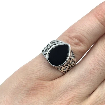 Anello a fascia in argento sterling 925 anello in onice nera gioielli da... - Immagine 1 di 4