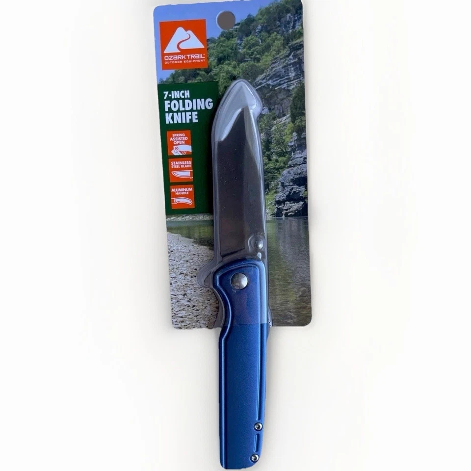 Ozark Trail Folding Knife 7” Blue Anodized Aluminum Handle 3" Stainless Blade - Image 1 of 2