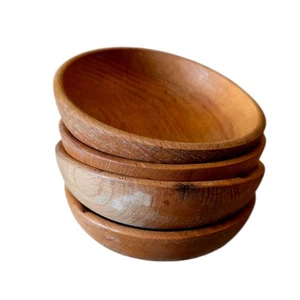 Set of 4 Japan Marked Vintage Wooden Bowls Distressed Farmhouse Rustic 6 Inch - Picture 1 of 4