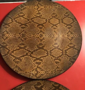 2ct Lacquer Ware Large Round Platters Python Snake Skin Pattern - Picture 1 of 9