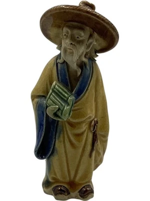 Vintage Chinese Shiwan Mudman Figurine Elderly Man Handpainted Statue 11cm PPWH - Image 1 of 4
