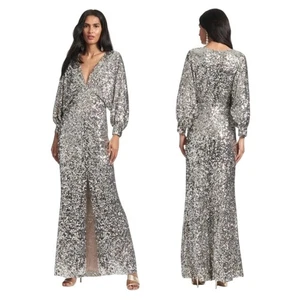 Sachin + Babi Damen Pailletten Gabby Glitzer Langarm V-Ausschnitt Kleid Größe 4 Neu mit Etikett - Bild 1 von 12