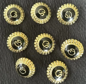 8 Total St John Marie Gray Designer Gold Black Coat 1” Round Metal Button Vtg B1 - Picture 1 of 4