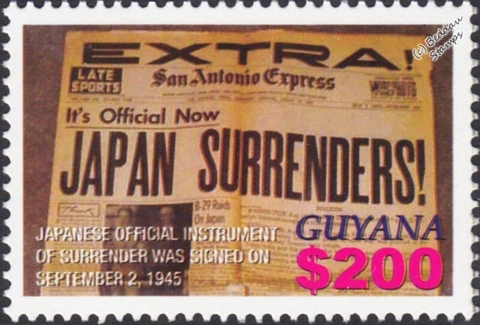 WWII PEACE 1945 VJ-DAY Japan Surrenders Newspaper Headline Stamp #3 Cover