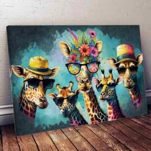 Sunny Family of Giraffes Canvas Premium Quality Wall Art Print No Framed - Bild 1 von 3