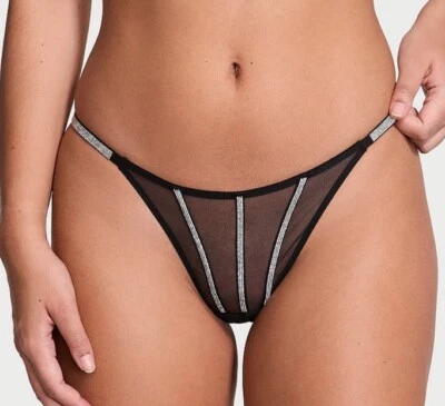 VICTORIAS SECRET SEXY MALLA TRANSPARENTE BRILLO CORREA TANGA PANTY M Foto 1 de 4